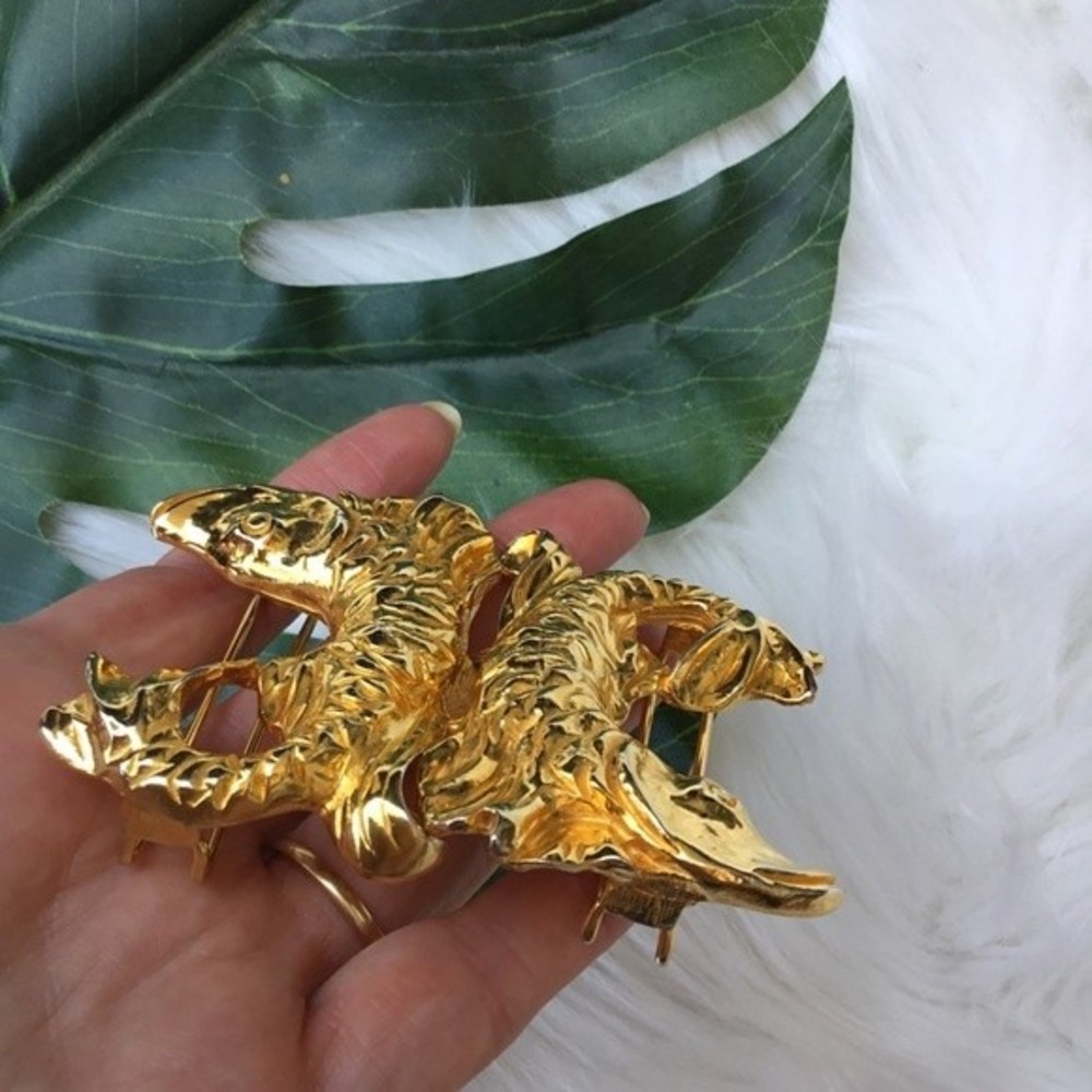 Vintage Mimi Di N 1970’s Fish Belt Buckle Gold - Gem